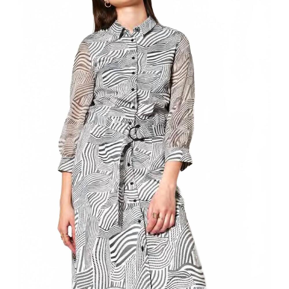 NEW DESOTO kora midi shirtdress in black-white